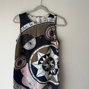 Tory Burch Constellation Sleeveless Linen Blend Compass A-Line Dress Size Medium